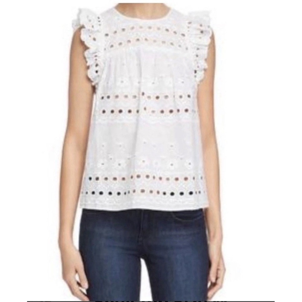 KATE SPADE Casual Spade Eyelet Ruffle Shell Size XS White‎